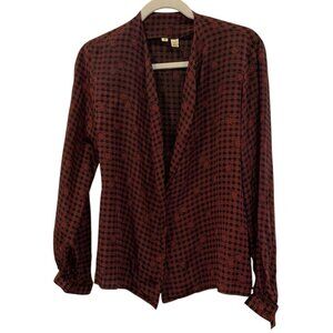 Vintage red black plaid 100% SILK open wrap top M